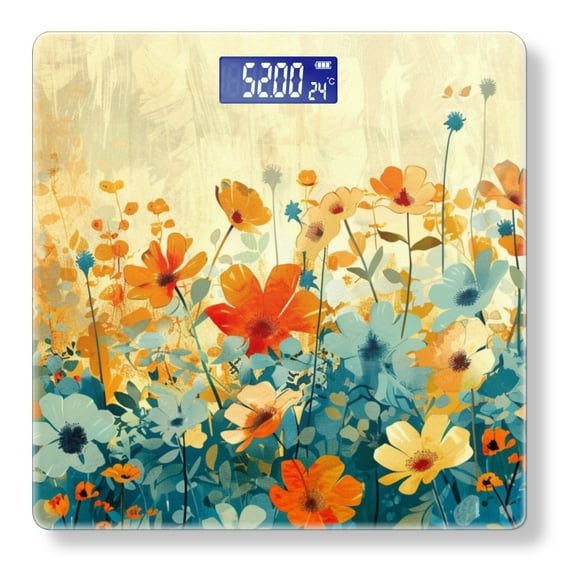 Bathroom Scale, Highly Accurate Digital Body Scale,Precisely Measures Weight up to 400 lbs-Floral Field With Soft Orange And Blue Color