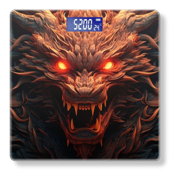 Bathroom Scale, Highly Accurate Digital Body Scale,Precisely Measures Weight up to 400 lbs-Front View Of Angry Orange Dragon With Glowing Red Eyes