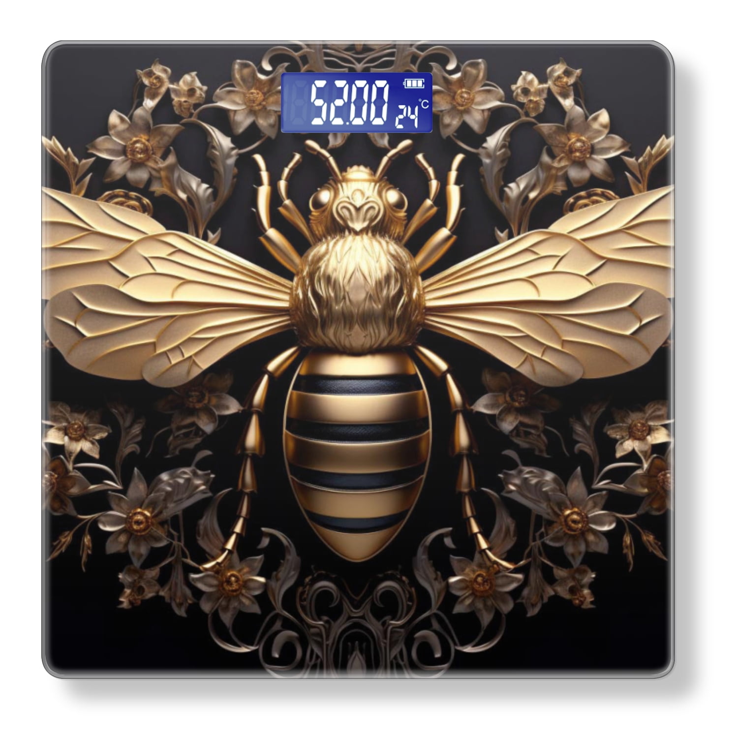 High Precision Body Weight Scale Smart Bathroom Scales with Large LCD Display(400lbs),Decorative for Bedroom-Golden Bee On Black Background