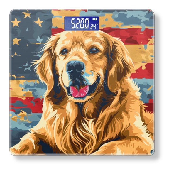 Bathroom Scale, Highly Accurate Digital Body Scale,Precisely Measures Weight up to 400 lbs-Golden Retriever On American Flag Background