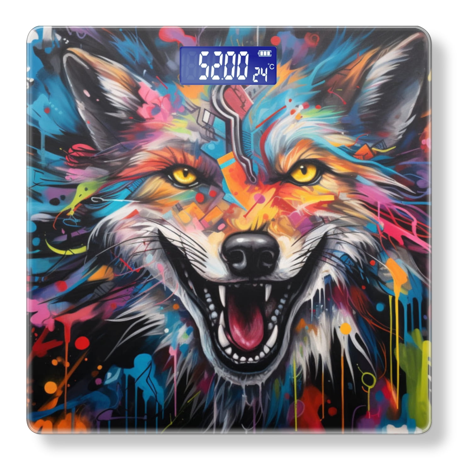 High Precision Body Weight Scale Smart Bathroom Scales with Large LCD Display(400lbs),Decorative for Bedroom-Graffiti-Style Painting Of Angry Wolf