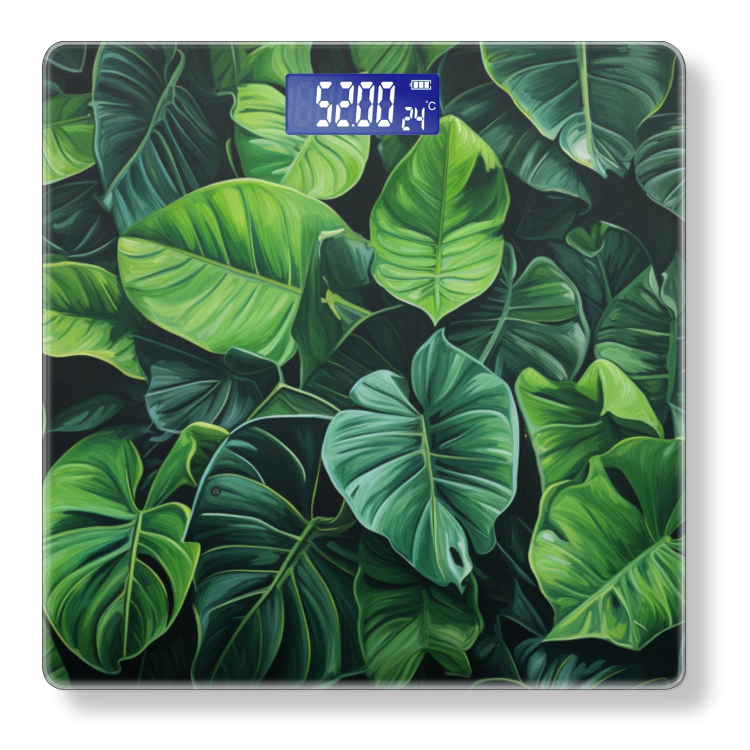 Bathroom Scale, Highly Accurate Digital Body Scale,Precisely Measures Weight up to 400 lbs-Green Monstera Leaves With Dark Background