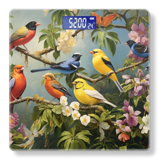 Bathroom Scale, Highly Accurate Digital Body Scale,Precisely Measures Weight up to 400 lbs-Group Of Colorful Birds Perched On Branches