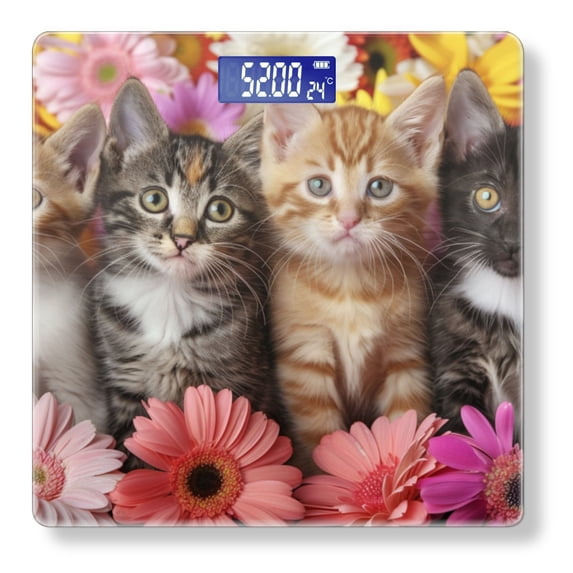Bathroom Scale, Highly Accurate Digital Body Scale,Precisely Measures Weight up to 400 lbs-Group Of Cute Kittens Sitting In Front Of Colorful Flowers