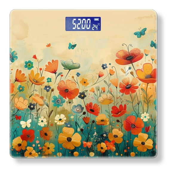Bathroom Scale, Highly Accurate Digital Body Scale,Precisely Measures Weight up to 400 lbs-Hand-Painted Field Of Wildflowers
