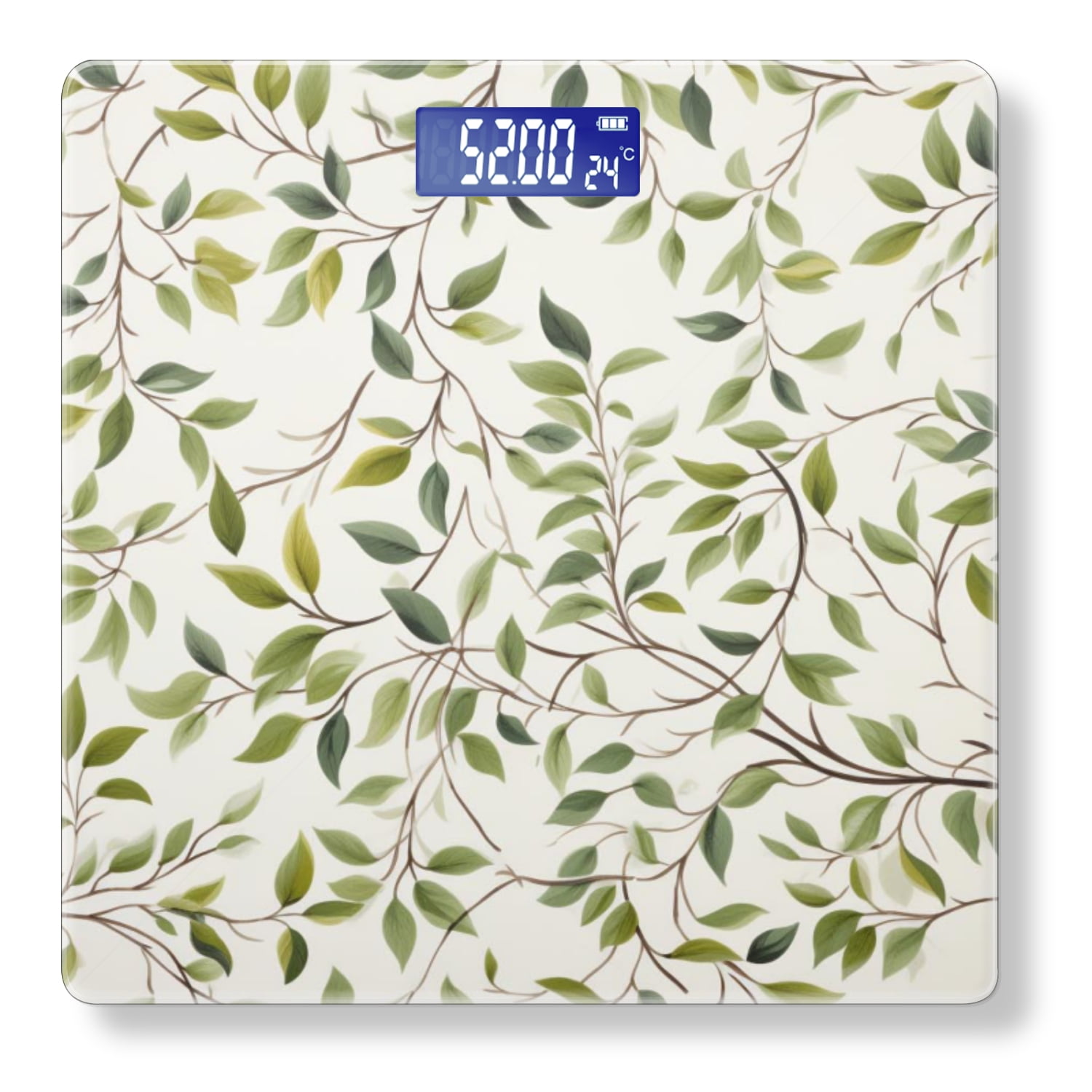 Bathroom Scale, Highly Accurate Digital Body Scale,Precisely Measures Weight up to 400 lbs-Hand-Painted Leaves And Branches On White Background