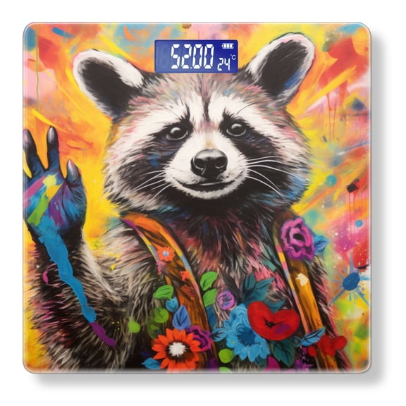 Bathroom Scale, Highly Accurate Digital Body Scale,Precisely Measures Weight up to 400 lbs-Happy Raccoon Waving With Paw