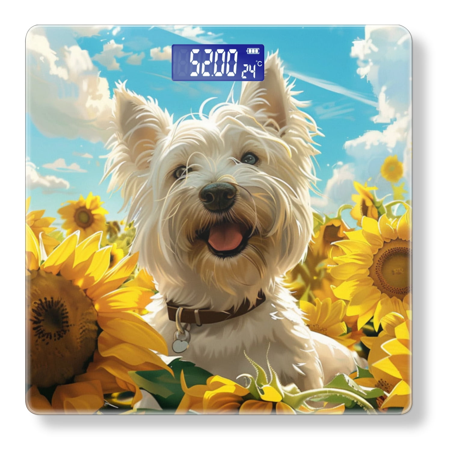 Bathroom Scale, Highly Accurate Digital Body Scale,Precisely Measures Weight up to 400 lbs-Highland White Terrier Sits Amidst Sunflowers