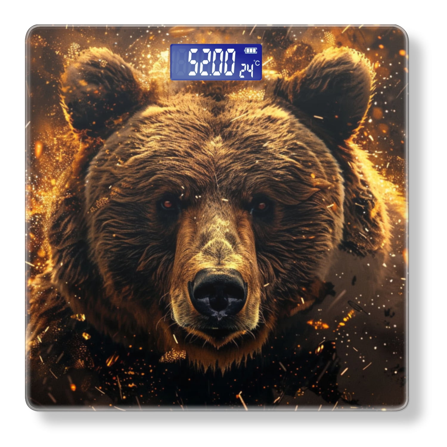 Bathroom Scale, Highly Accurate Digital Body Scale,Precisely Measures Weight up to 400 lbs-Impressive Brown Bear With Sparks And Fire