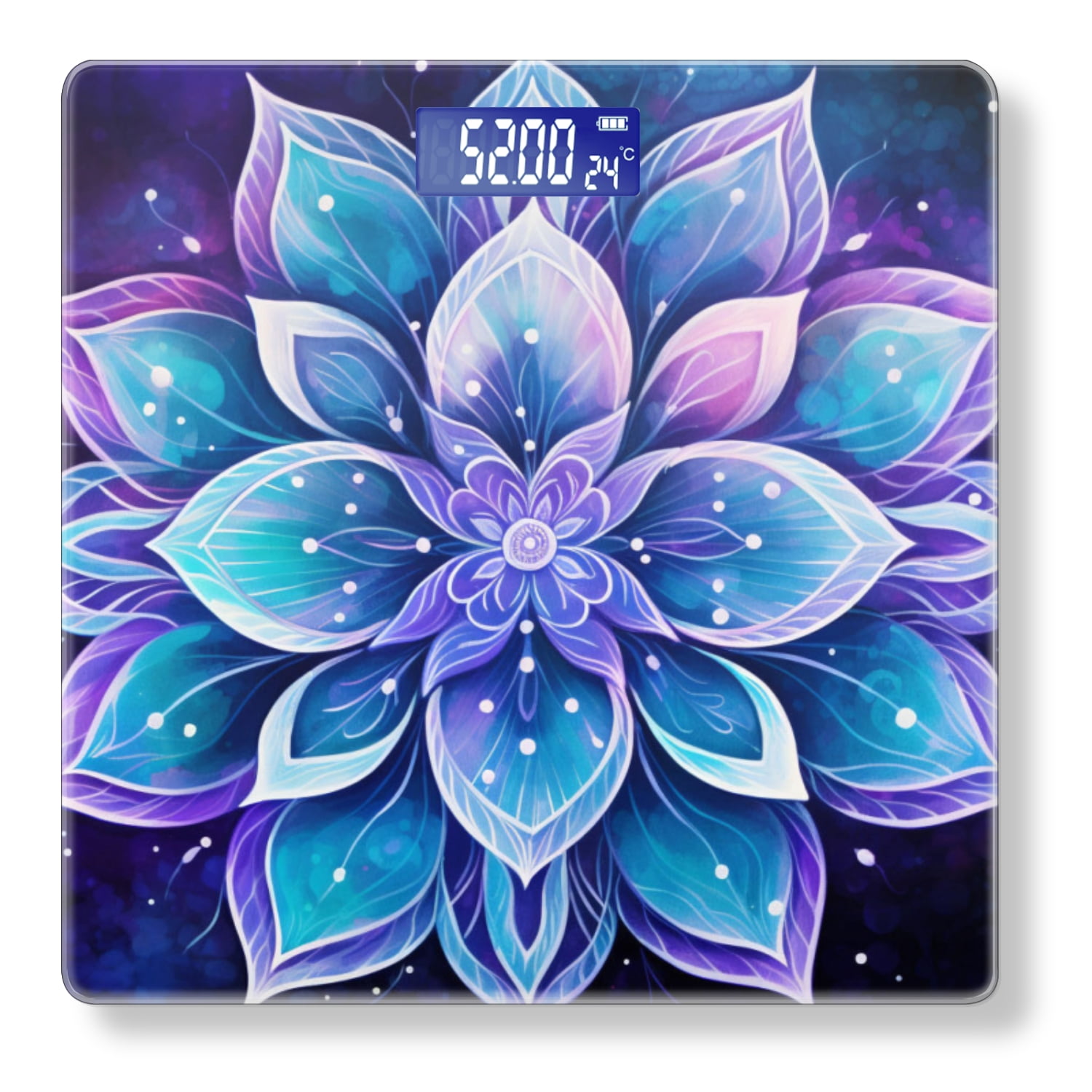 Bathroom Scale, Highly Accurate Digital Body Scale,Precisely Measures Weight up to 400 lbs-Intricate Mandala Design With Purple And Blue Hues