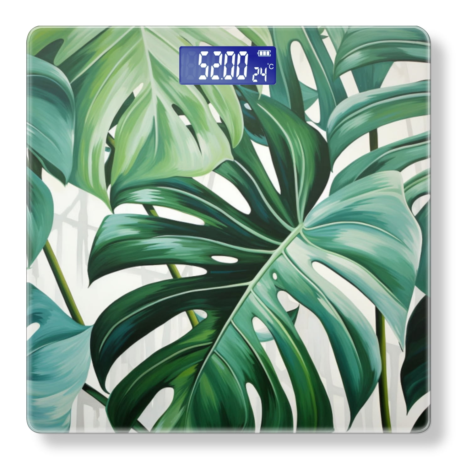 Bathroom Scale, Highly Accurate Digital Body Scale,Precisely Measures Weight up to 400 lbs-Large Monstera Leaves With White Background