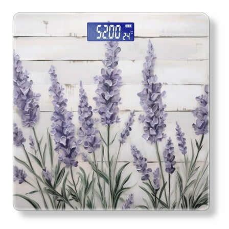 Bathroom Scale, Highly Accurate Digital Body Scale,Precisely Measures Weight up to 400 lbs-Lavender Flowers On White Shiplap Wood Wall Background