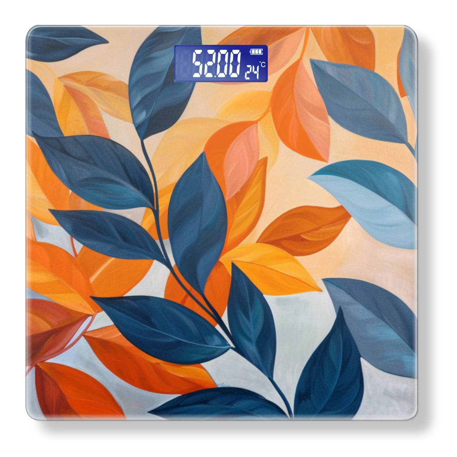 Bathroom Scale, Highly Accurate Digital Body Scale,Precisely Measures Weight up to 400 lbs-Leaves In Orange And Grey Oil Painting