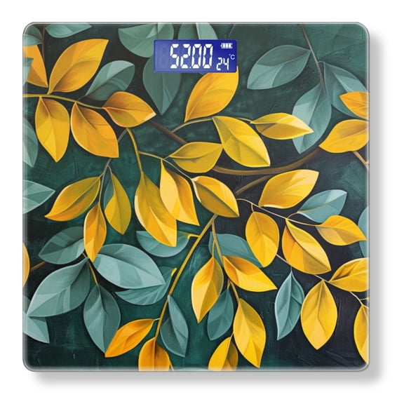 Bathroom Scale, Highly Accurate Digital Body Scale,Precisely Measures Weight up to 400 lbs-Leaves Yellow And Green Leaves On Dark Background