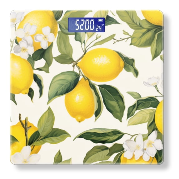 Bathroom Scale, Highly Accurate Digital Body Scale,Precisely Measures Weight up to 400 lbs-Lemon And Lemon Tree Leaves Pattern On White Background