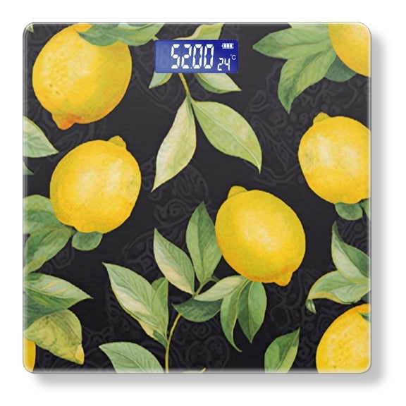 Bathroom Scale, Highly Accurate Digital Body Scale,Precisely Measures Weight up to 400 lbs-Lemons And Leaves Pattern On Black Background