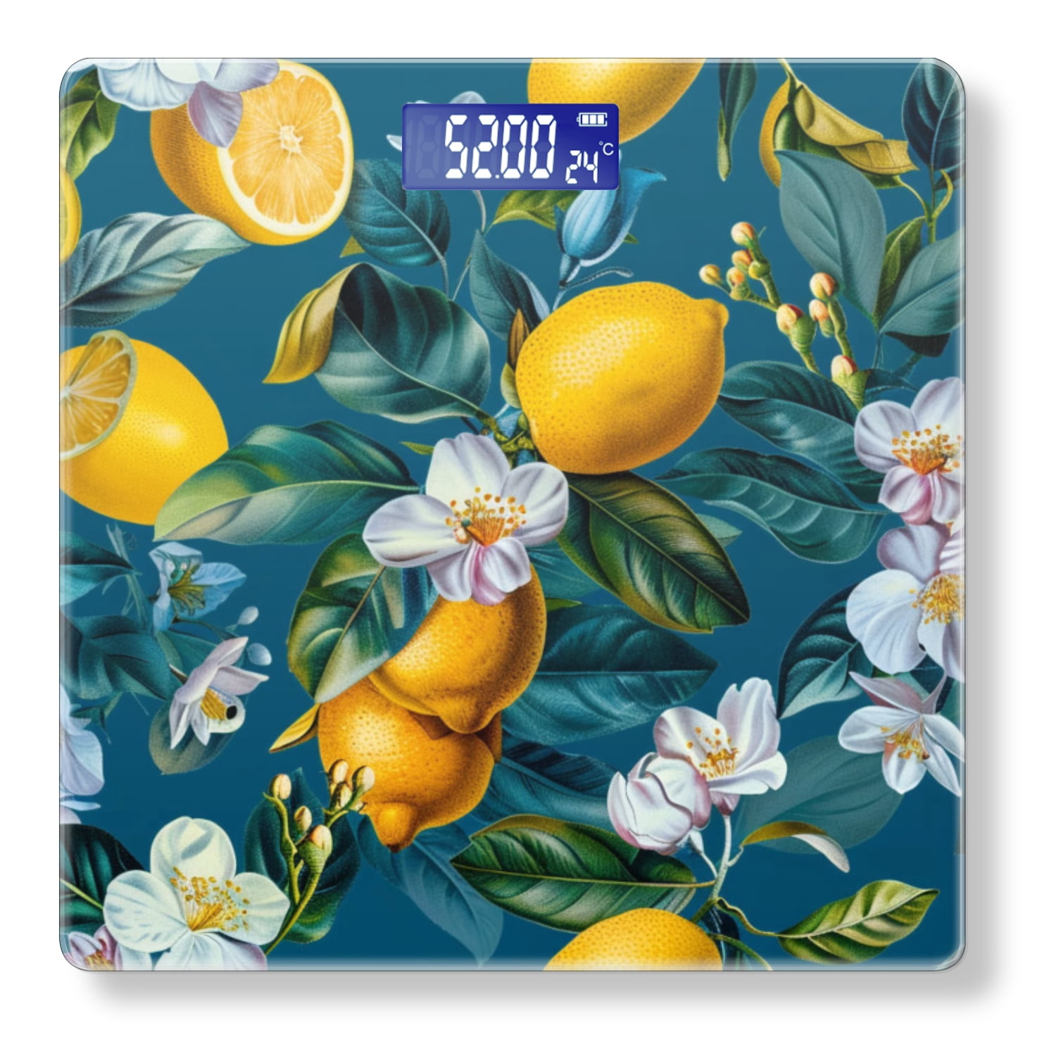 Bathroom Scale, Highly Accurate Digital Body Scale,Precisely Measures Weight up to 400 lbs-Lemons And White Flowers On Dark Blue Background
