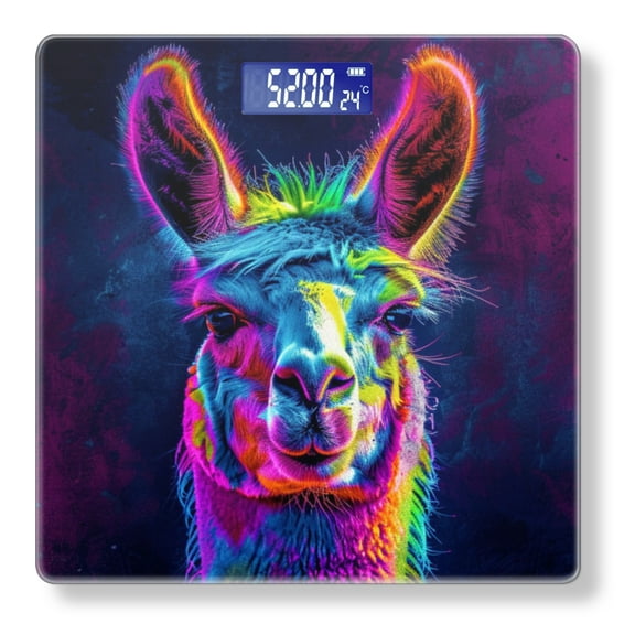 High Precision Body Weight Scale Smart Bathroom Scales with Large LCD Display(400lbs),Decorative for Bedroom-Llama Portrait With Rainbow Colors