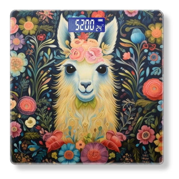 Bathroom Scale, Highly Accurate Digital Body Scale,Precisely Measures Weight up to 400 lbs-Llama Wearing Floral Crown Surrounded By Flowers