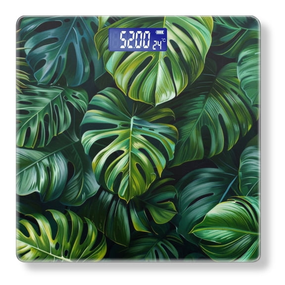 Bathroom Scale, Highly Accurate Digital Body Scale,Precisely Measures Weight up to 400 lbs-Lush Green Monstera Leaves