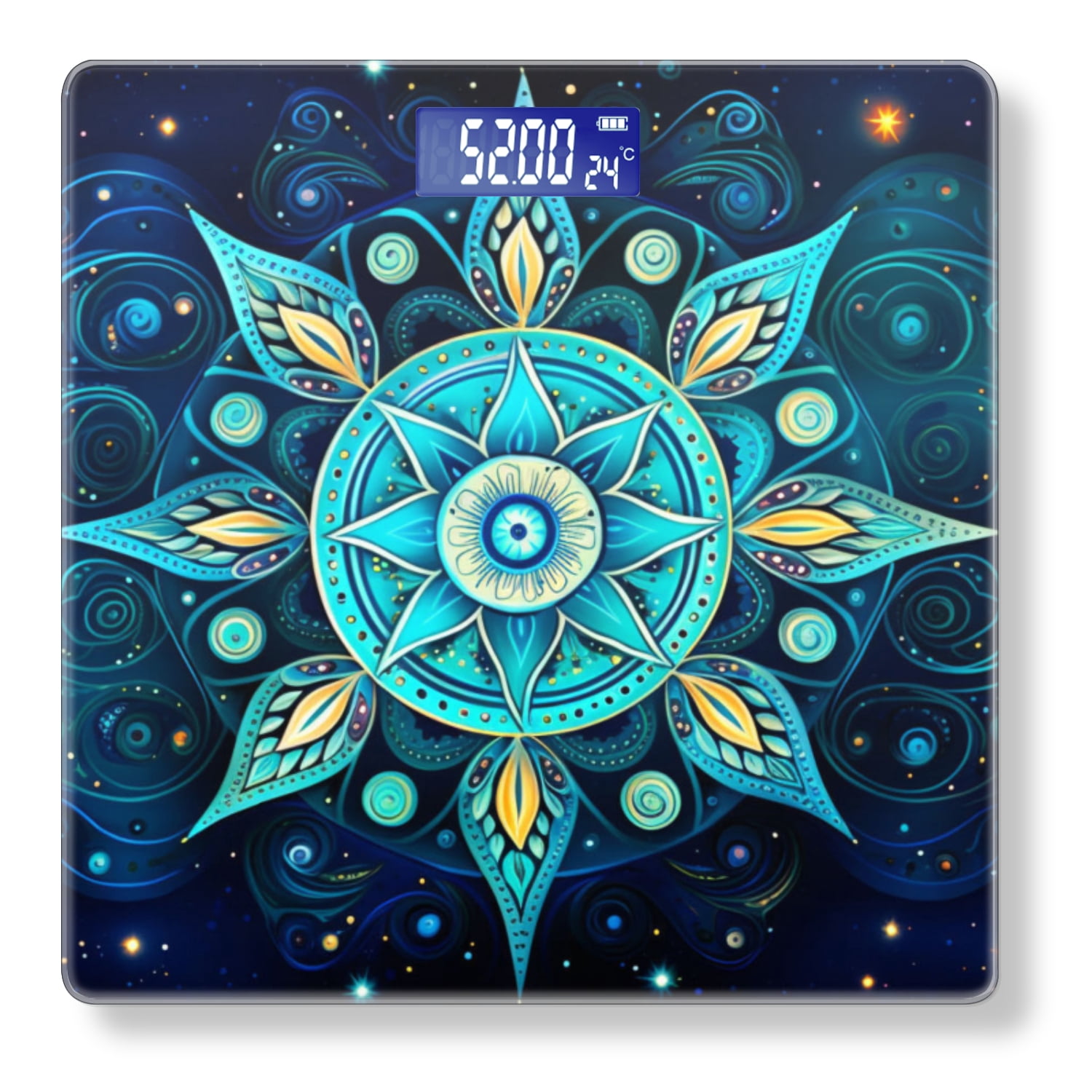 High Precision Body Weight Scale Smart Bathroom Scales with Large LCD Display(400lbs),Decorative for Bedroom-Mandala-Like Star With Swirls And Spirals