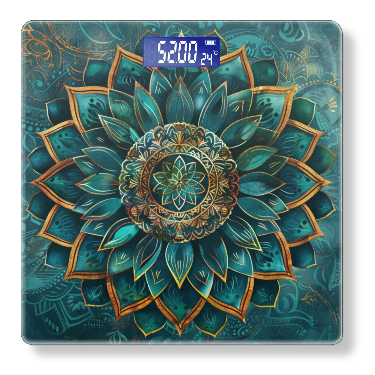 Bathroom Scale, Highly Accurate Digital Body Scale,Precisely Measures Weight up to 400 lbs-Mandala With Lotus Flower In Turquoise And Gold