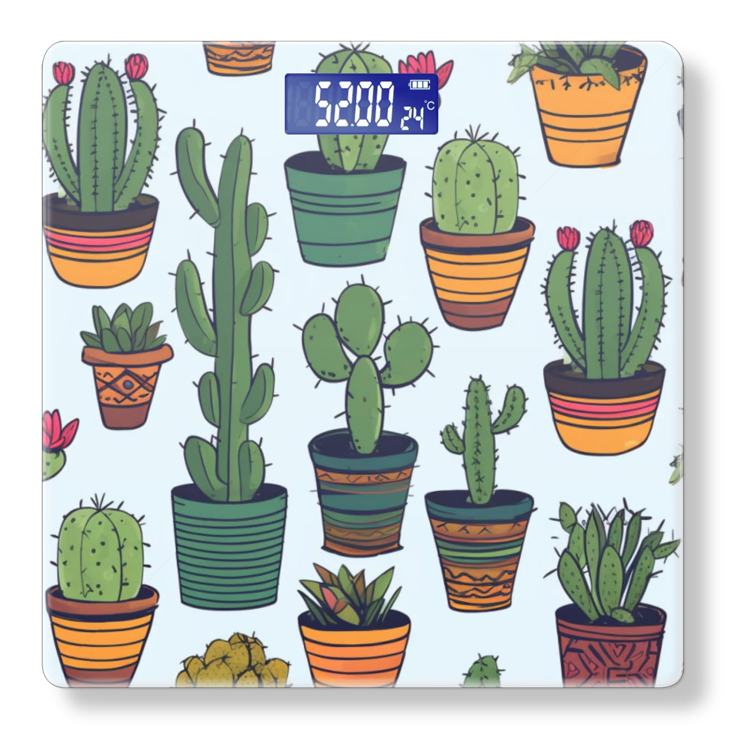 Bathroom Scale, Highly Accurate Digital Body Scale,Precisely Measures Weight up to 400 lbs-Many Cartoon Cacti In The Flower Pot