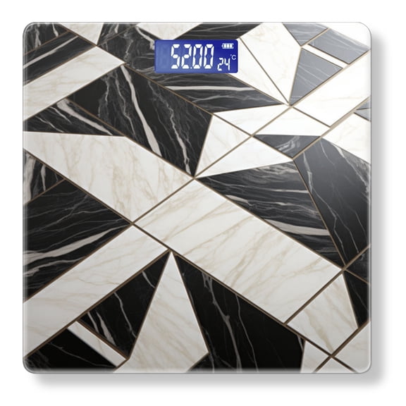 Bathroom Scale, Highly Accurate Digital Body Scale,Precisely Measures Weight up to 400 lbs-Marble Texture With Black And White Color Scheme
