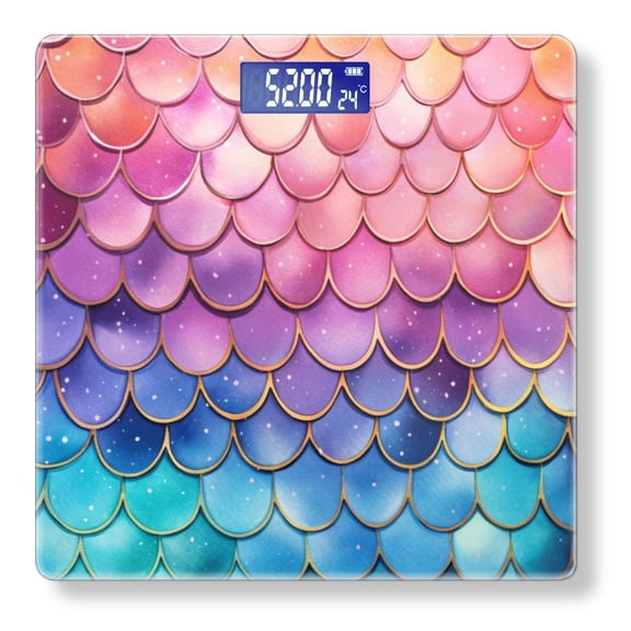 High Precision Body Weight Scale Smart Bathroom Scales with Large LCD Display(400lbs),Decorative for Bedroom-Mermaid Scales With Pastel Rainbow Colors