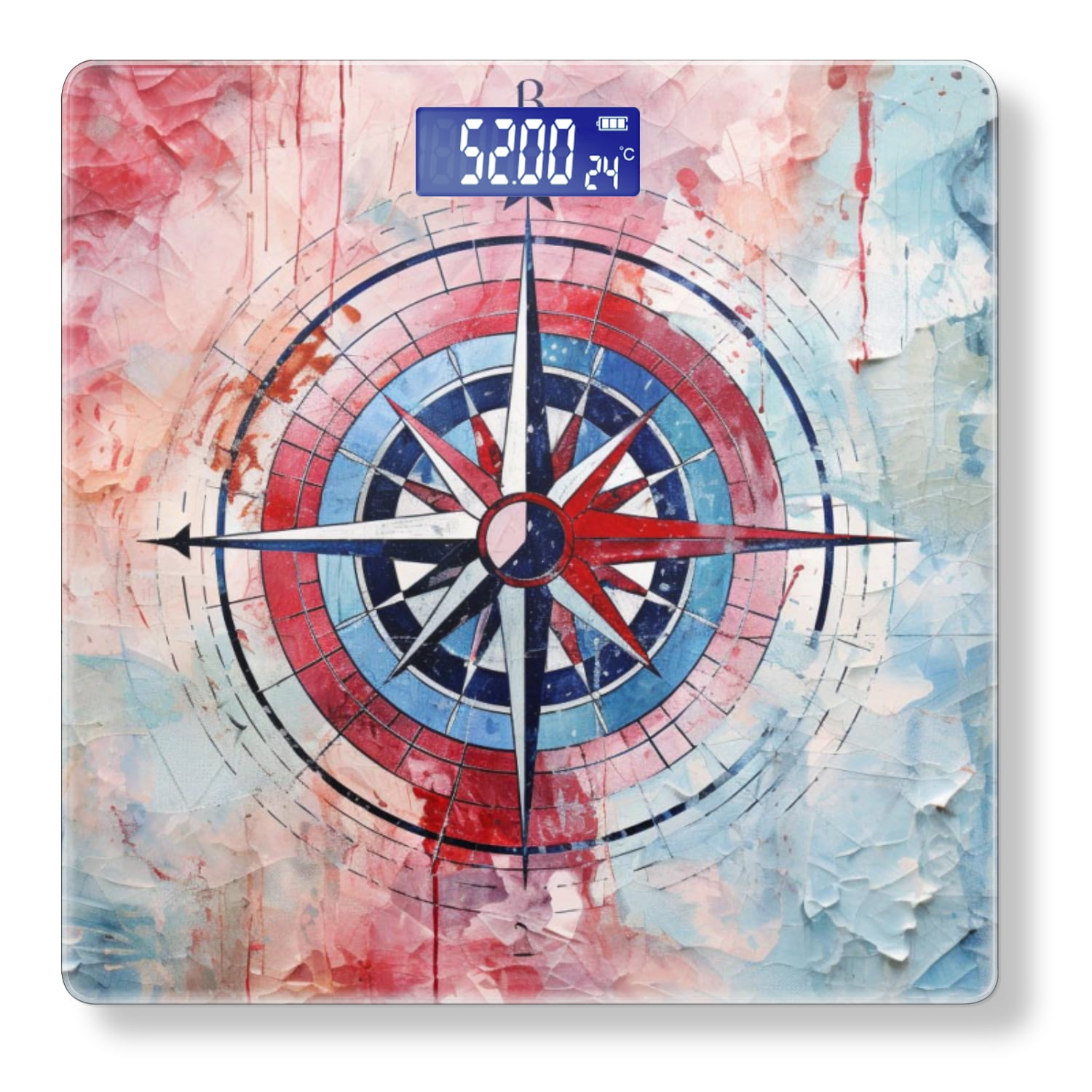 Bathroom Scale, Highly Accurate Digital Body Scale,Precisely Measures Weight up to 400 lbs-Nautical Compass In Shades Of Red And Blue