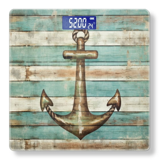 Bathroom Scale, Highly Accurate Digital Body Scale,Precisely Measures Weight up to 400 lbs-Nautical Theme With Featuring Anchor In The Center