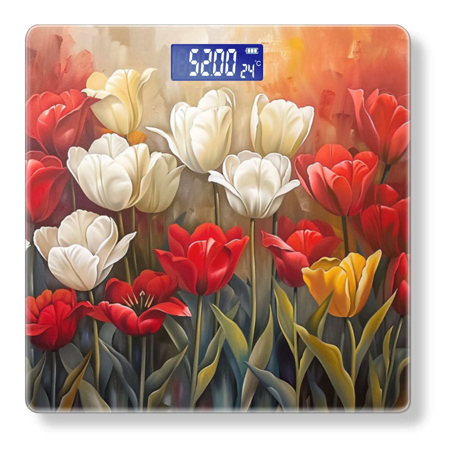 Bathroom Scale, Highly Accurate Digital Body Scale,Precisely Measures Weight up to 400 lbs-Oil Painting Of Array Of Tulips In Red