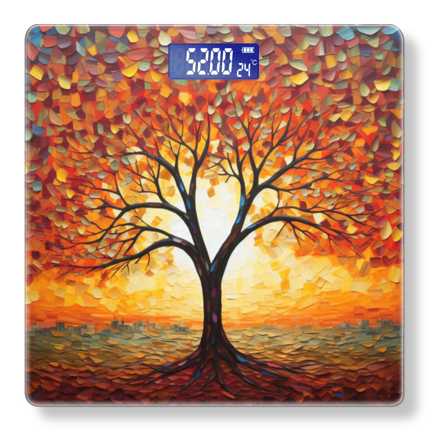 Bathroom Scale, Highly Accurate Digital Body Scale,Precisely Measures Weight up to 400 lbs-Oil Painting Of Tree With Leaves In The Shape Of Sunset