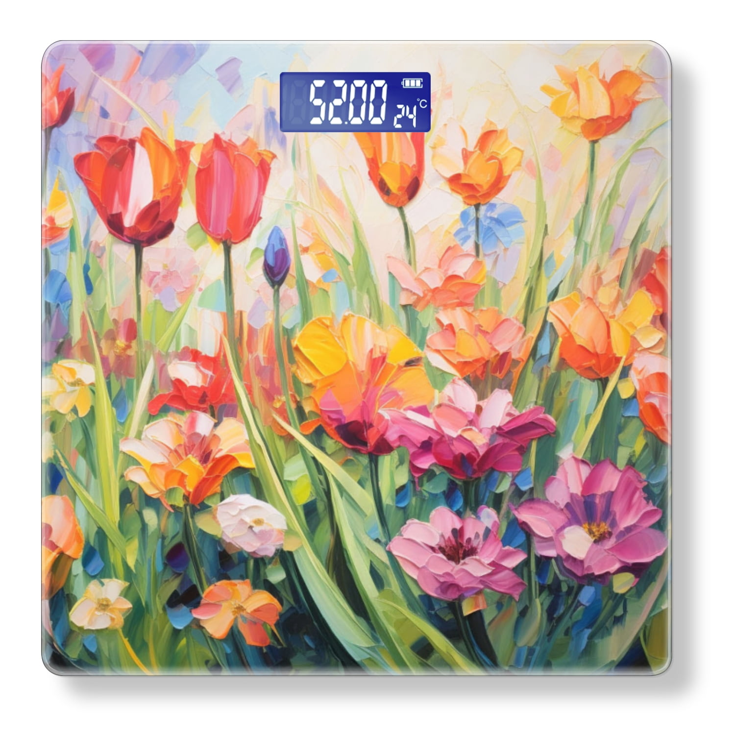 Bathroom Scale, Highly Accurate Digital Body Scale,Precisely Measures Weight up to 400 lbs-Oil Painting Of Tulips And Other Flowers In The Sun