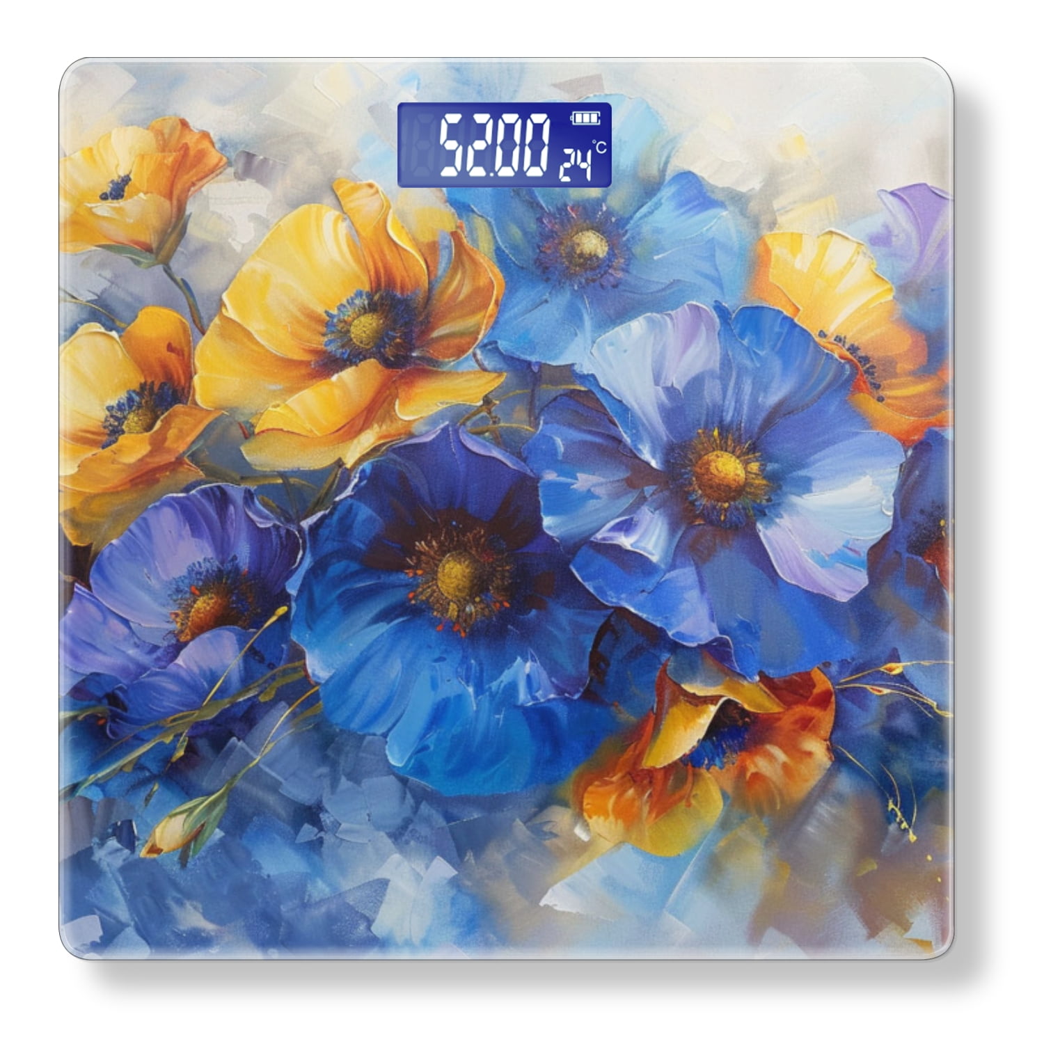 Bathroom Scale, Highly Accurate Digital Body Scale,Precisely Measures Weight up to 400 lbs-Oil Painting Of Vibrant Blue And Yellow Poppies