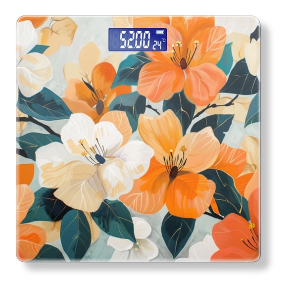 Bathroom Scale, Highly Accurate Digital Body Scale,Precisely Measures Weight up to 400 lbs-Orange And White Floral Pattern With Green Leaves