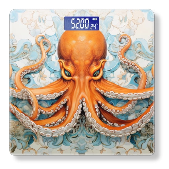 Bathroom Scale, Highly Accurate Digital Body Scale,Precisely Measures Weight up to 400 lbs-Orange Octopus With Tentacles Wrapped Around