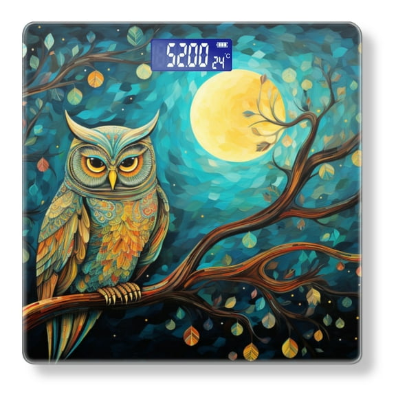 High Precision Body Weight Scale Smart Bathroom Scales with Large LCD Display(400lbs),Decorative for Bedroom-Owl Perched On The Branch Of Ancient Tree