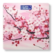 Bathroom Scale, Highly Accurate Digital Body Scale,Precisely Measures Weight up to 400 lbs-Painting Of Pink Cherry Blossoms On White Background