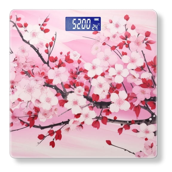 Bathroom Scale, Highly Accurate Digital Body Scale,Precisely Measures Weight up to 400 lbs-Painting Of Pink Cherry Blossoms On White Background