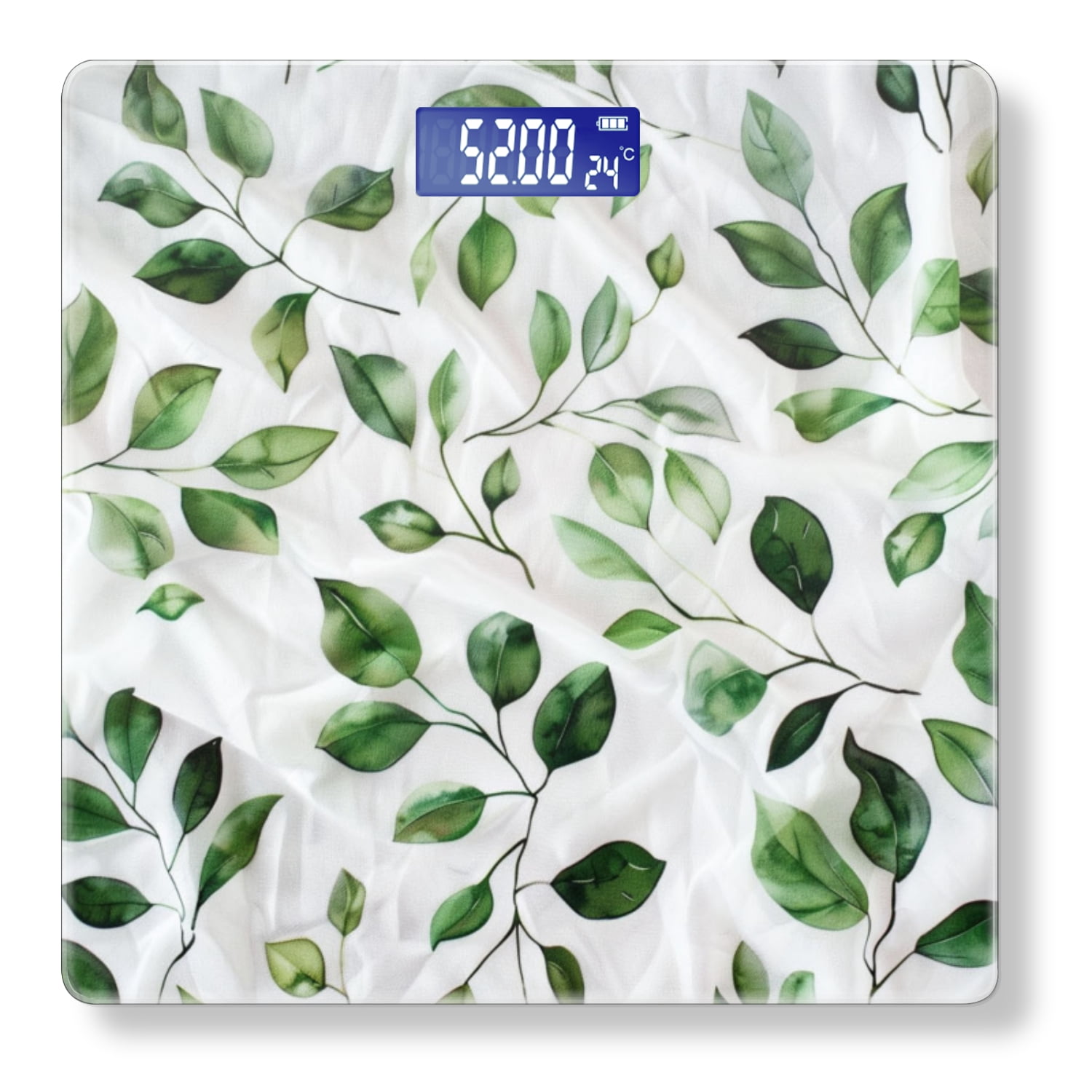 High Precision Body Weight Scale Smart Bathroom Scales with Large LCD Display(400lbs),Decorative for Bedroom-Pattern Of Green Leaves On White