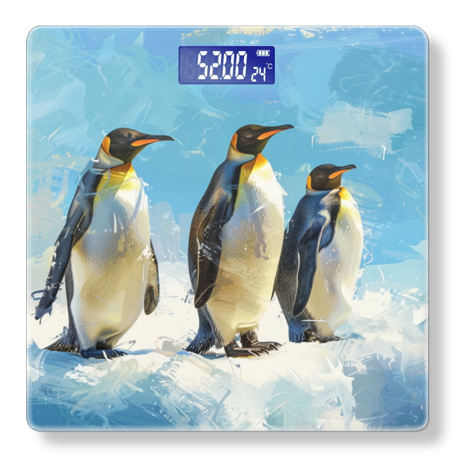 Bathroom Scale, Highly Accurate Digital Body Scale,Precisely Measures Weight up to 400 lbs-Penguins Standing On The Ice With Light Blue Background
