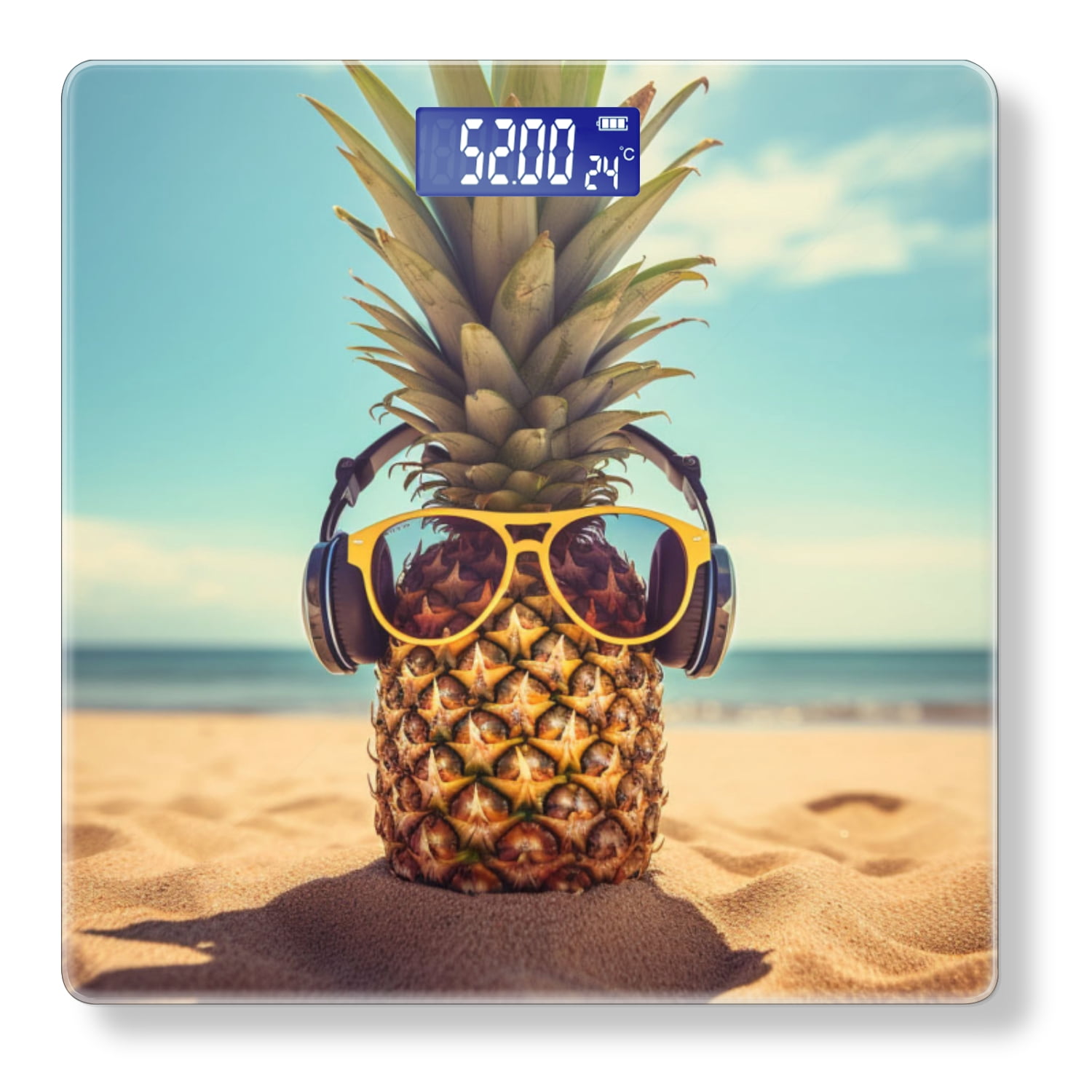 Bathroom Scale, Highly Accurate Digital Body Scale,Precisely Measures Weight up to 400 lbs-Pineapple Wearing Sunglasses And Headphones On The Beach