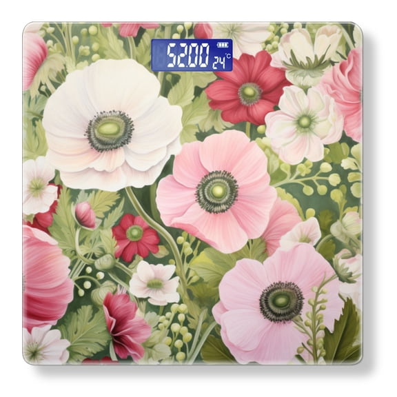 Bathroom Scale, Highly Accurate Digital Body Scale,Precisely Measures Weight up to 400 lbs-Pink And Red Anemones