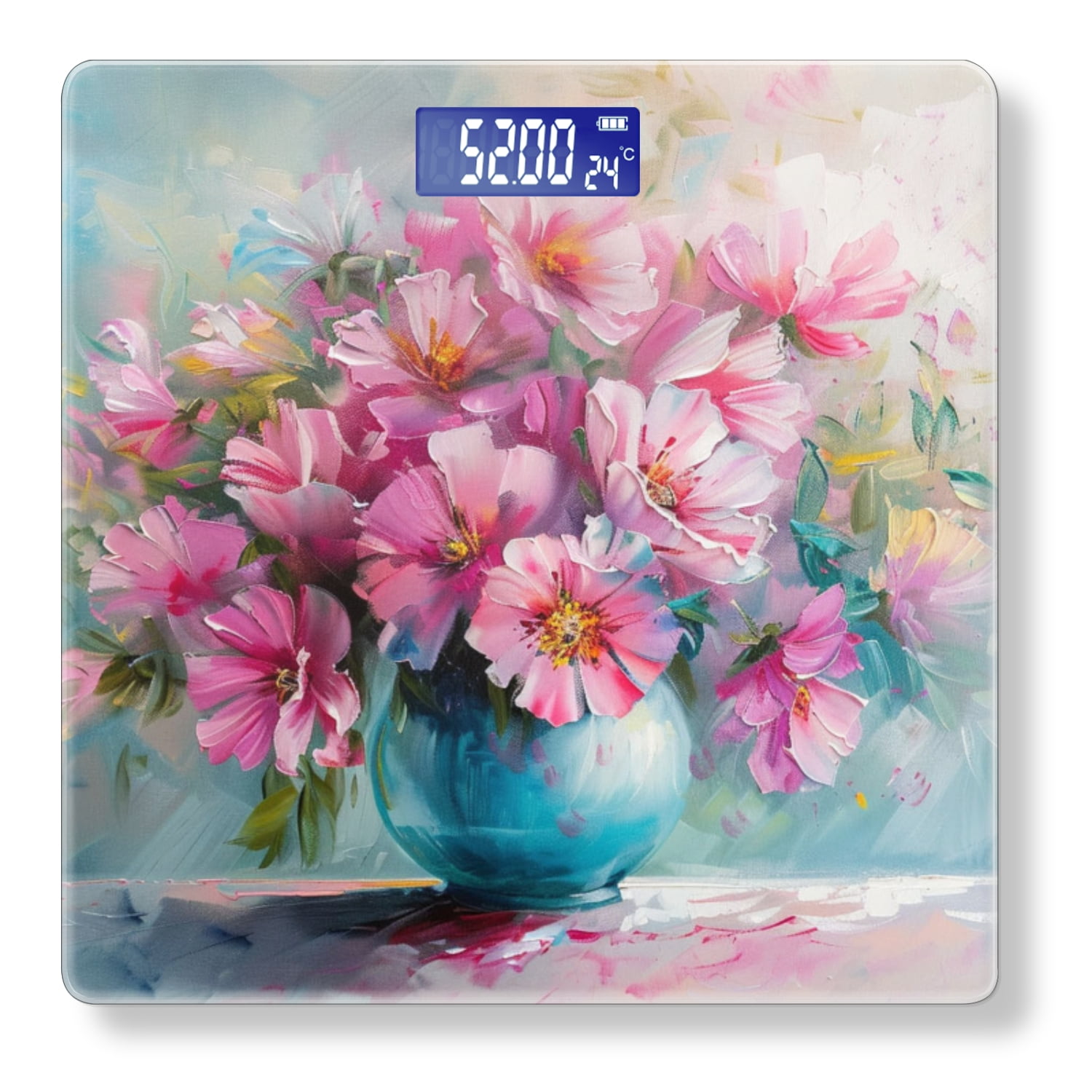 Bathroom Scale, Highly Accurate Digital Body Scale,Precisely Measures Weight up to 400 lbs-Pink And Turquoise Flowers In Vase