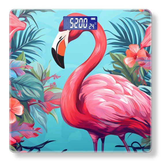 Bathroom Scale, Highly Accurate Digital Body Scale,Precisely Measures Weight up to 400 lbs-Pink Flamingo In The Middle Of Exotic Flower Garden