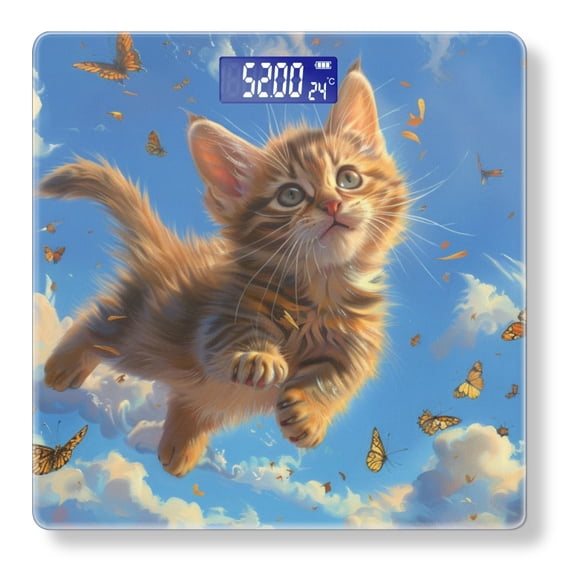 Bathroom Scale, Highly Accurate Digital Body Scale,Precisely Measures Weight up to 400 lbs-Playful Kitten With Fur Brown And Golden In Color