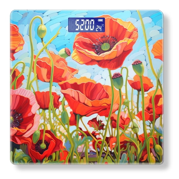 Bathroom Scale, Highly Accurate Digital Body Scale,Precisely Measures Weight up to 400 lbs-Poppies In The Style Of Bright Reds And Pinks