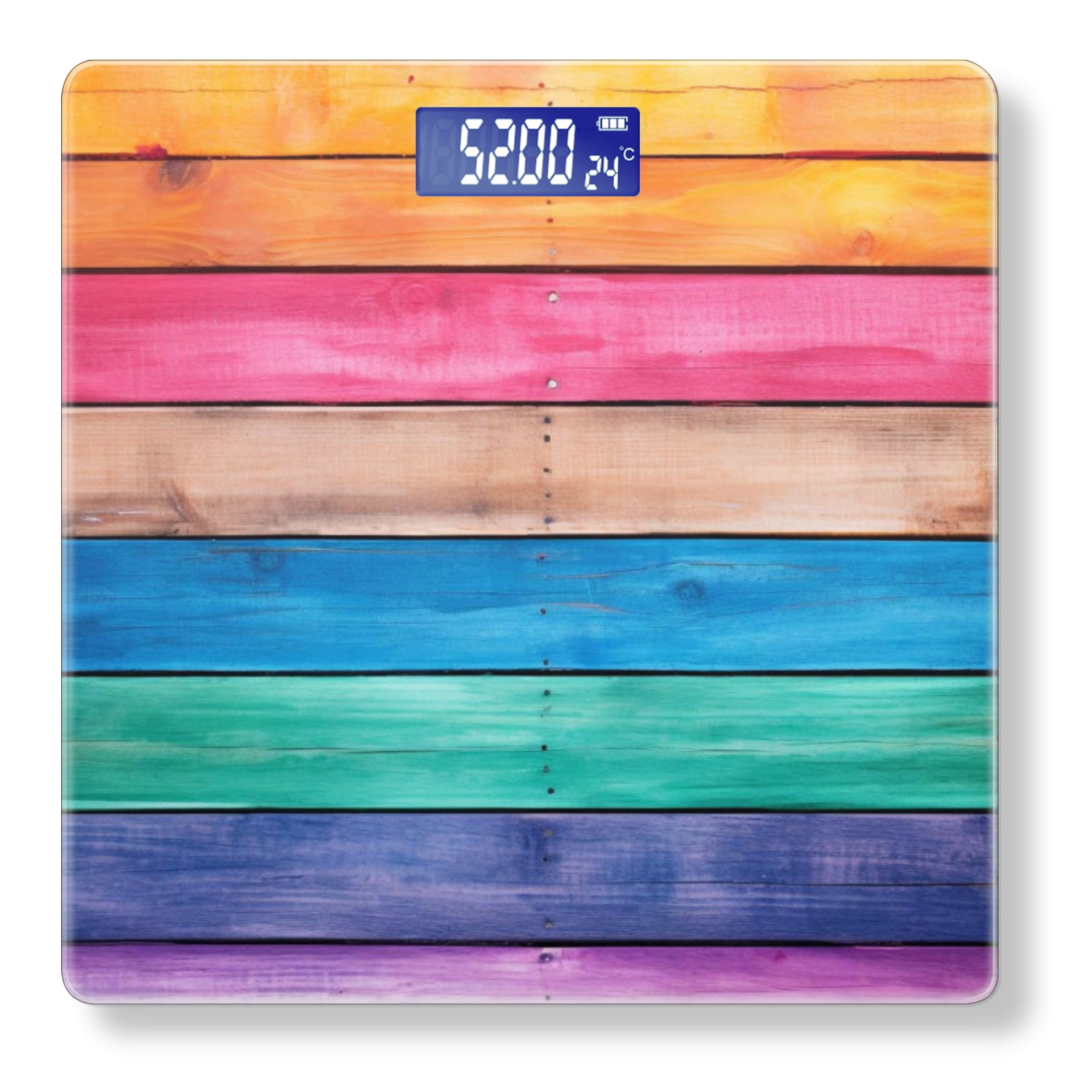 Bathroom Scale, Highly Accurate Digital Body Scale,Precisely Measures Weight up to 400 lbs-Rainbow-Colored Wooden Wall