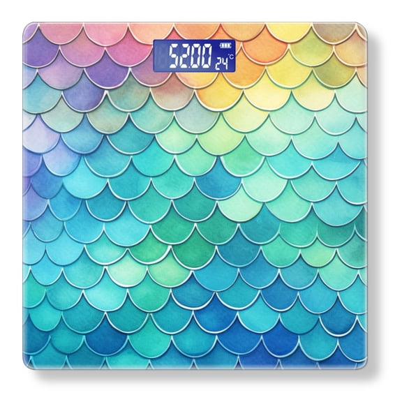 Bathroom Scale, Highly Accurate Digital Body Scale,Precisely Measures Weight up to 400 lbs-Rainbow Mermaid Scales Each Scale With Unique Color
